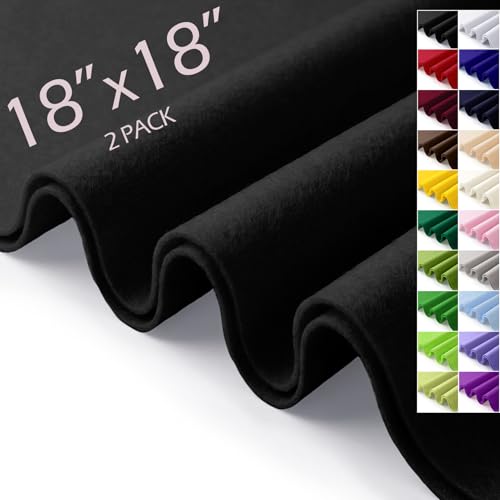 Black Felt Fabric Sheets 18" x 18" (2 Pack) 1.6mm Soft Craft Felt Squares - color: Black