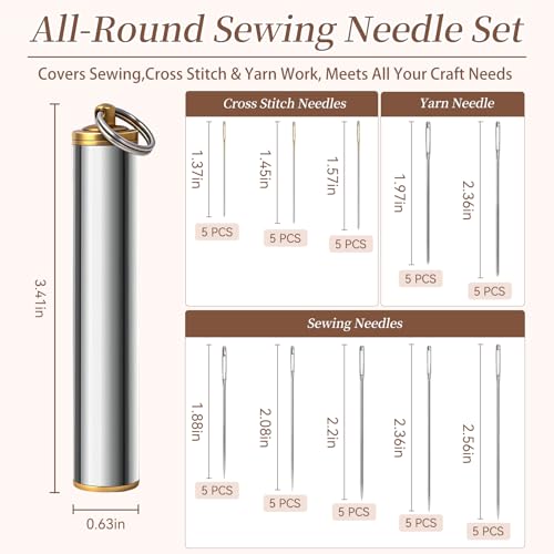 Steel Hand Sewing Needles Set for Denim Jeans Quilting Leather Professional