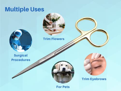 ARTMAN INSTRUMENTS Scissors - 5.5 Inches Straight, Gold Plated Handle with Tungsten Carbide Inserts - Extra Sharp, Durable, and Autoclavable for Precision Cutting