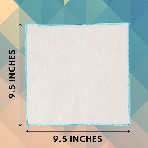 Natural Linen Pocket Squares, Embroidered Contrast Border 3 pcs, Off white - color: A7 (3-pack)
