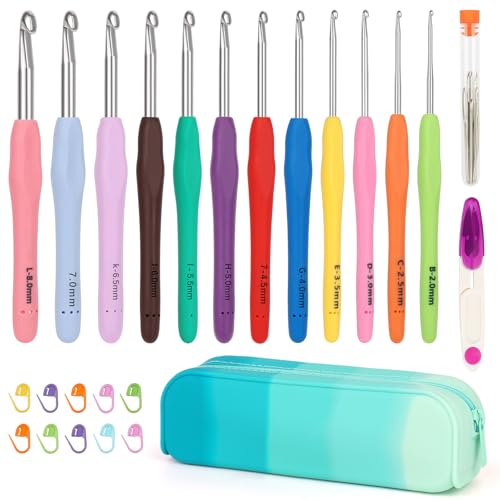 Coopay Crochet Hooks Set with Case, 12 Size Crochet Needles for Crocheting - color: Ergonomic Metal Set With Case