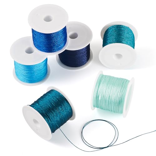KISSITTY 328 Yards 6 Rolls Polyester Braided Metallic Thread Jewelry Beading Thread Embroidery Threads Thin Beading String for Embroidery DIY Braided Bracelets Sewing Craft Bead Weaving Jewelry Making - style: Assorted 5