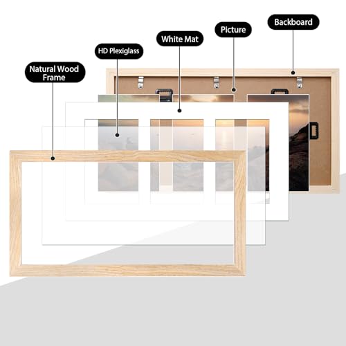 KINLINK 7x14 Picture Frame, Natural Solid Wood Collage Frame with Acrylic Plexiglass for Multiple Three 4x6 Photos with Mat or 7x14 without Mat, Wall Display Photo Frame 1 Pack - color: Natural, size: 7x14