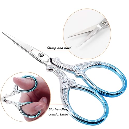 Small Sewing Scissors 3.6Inch Scissors with Leather Scissor Cover - color: Silver Blue