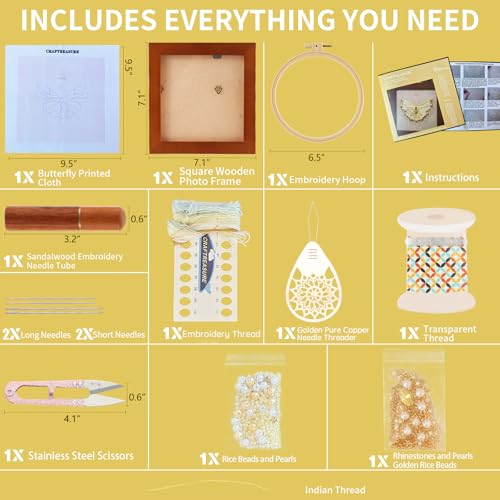 Bead Embroidery Kit for Adults with Instructions Video and Gift Box - color: Golden - Beginner