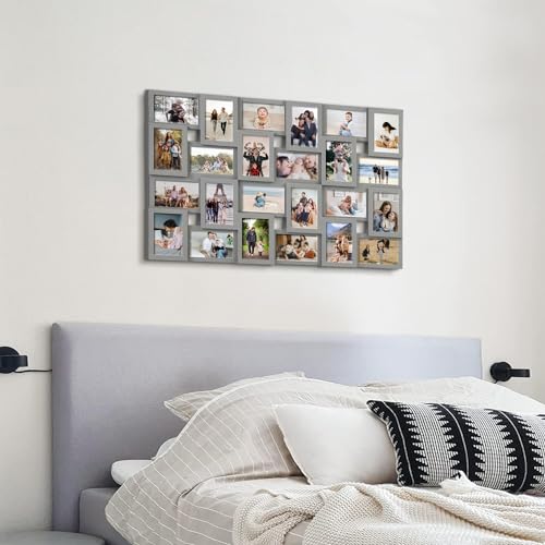 J.M.Deco Collage Picture Frames for Wall 24 Slots, Reunion Friends Family Memory Large Photo Frame Selfie Gallery Puzzle Collage Wall Hanging for 4x6 Photo | Grey - color: Grey, size: 24 Opening