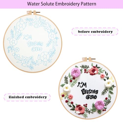 Topapfo Funny Embroidery Kit for Beginners Adults, Feeling Good Embroidery Patterns with Hoops Thread Needles Tutorials - color: feeling good