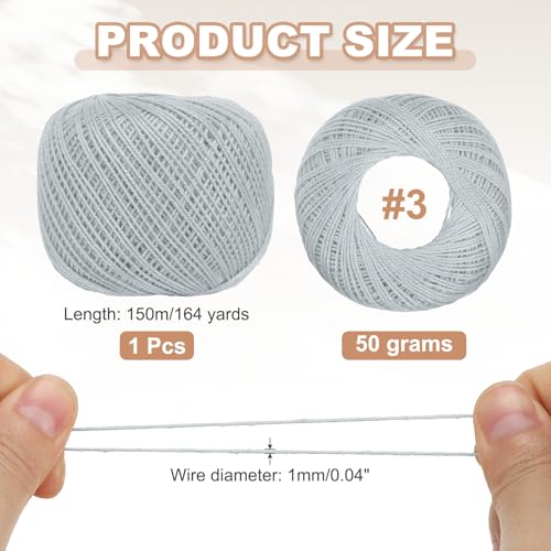 MECCANIXITY Crochet Thread Pearl Cotton Size 3 Light Gray Pearl 164 Yards for Crocheting Tatting Knitting Embroidery Sewing - color: Light Gray