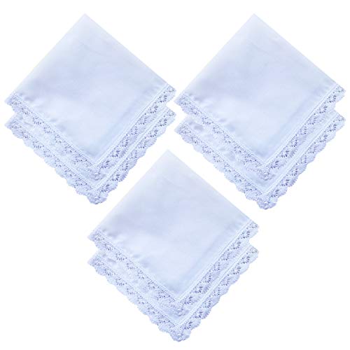 6 Pack of Ladies Embroidery Cotton Handkerchiefs Lace Wedding Hankies - color: A