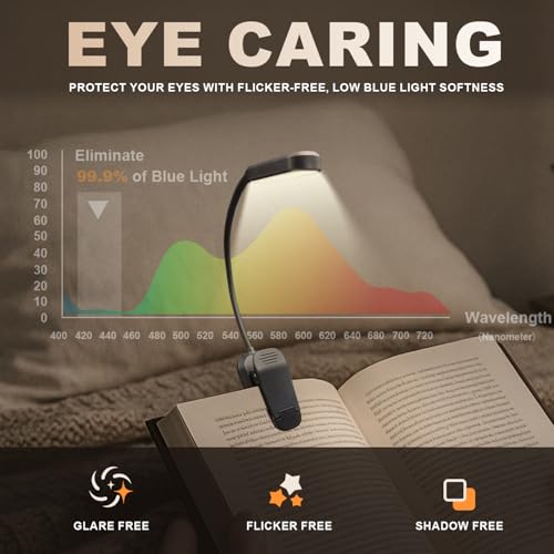 Rechargeable 20 LED Book Light for Reading in Bed | Energy Saving with Extended 60Hrs Runtime, 15-Level Stepless Dimming, Flexible Lightweight Clip on Light for Studying, Travel, Black - color: M2-Clip Light-Black