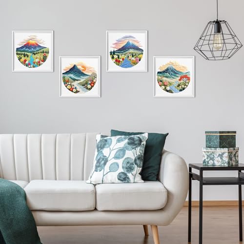 ERKOON 4 Set Embroidery Kit for Beginners, Cross Stitch Set Include Embroidery Cloth Hoops Threads for Craft Lover Hand Stitch with Embroidery Skill Techniques (Landscape) - color: Landscape