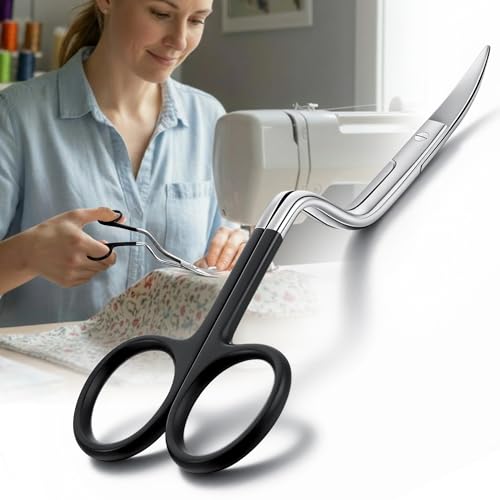 Double Curved Bent Handle Embroidery Scissor for Machine,Black