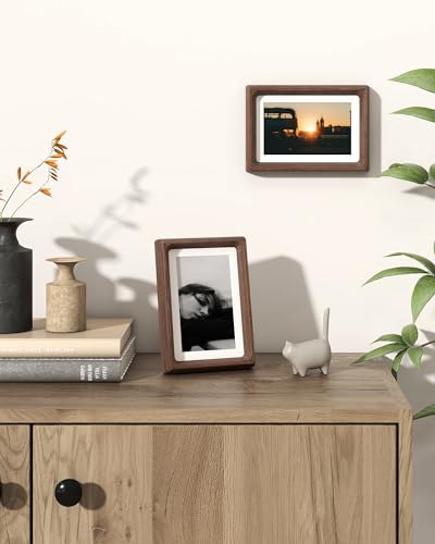 RICHFOCUS 4x6 Picture Frame USA-Sourced Natural Walnut Solid Wood Photo Frame Handcrafted Rounded Corner Wooden Frame with Real Glass Display Photos 3x5 with Mat or 4x6 Without Mat - color: Walnut, size: 4x6-1PC
