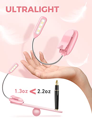 Monotremp Book Lights for Reading at Night in Bed, 80 Hours Runtime Rechargeable Reading Lights for Books in Bed, 3 Brightness Levels × 3 Color Temperatures, 1.3 oz Lightweight - color: Pink