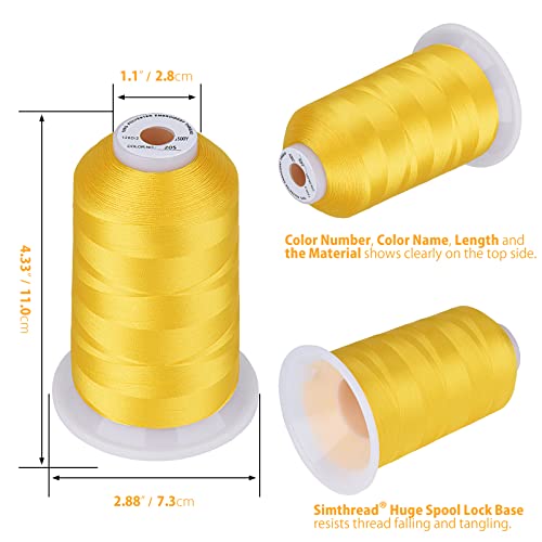 Simthread Embroidery Thread 5500 Yards Yellow 205, 2 Huge Spools 40wt Polyester for Brother, Babylock, Janome, Singer, Pfaff, Husqvarna, Bernina Machine - color: Yellow