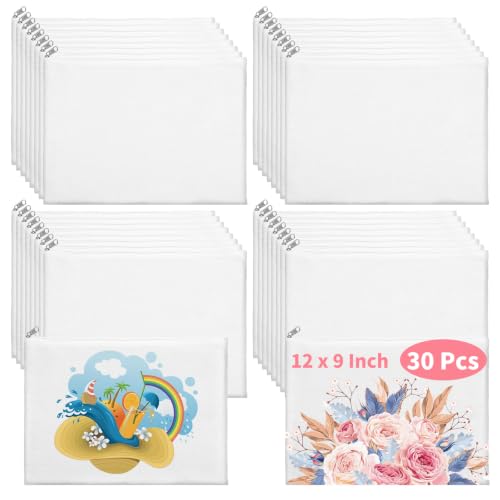 30 Pcs Canvas Zipper Pouch, 12x9 Inch Large Canvas Makeup Bags Bulk with Zipper, White Canvas Zipper Pouch Bags for Women, Blank Canvas Cosmetic Bag With Zipper for Travel, Toiletry, DIY Crafts
