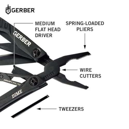 Gerber Dime 12-in-1 Mini Multitool Pliers, Pocket Knife,Bottle Opener,Black - color: Black