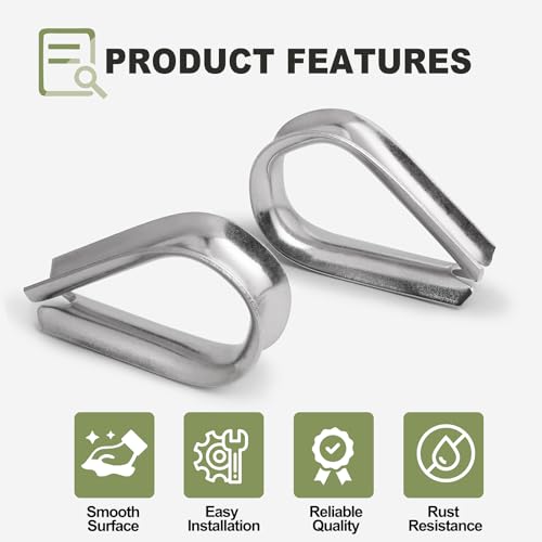 M10 Wire Rope Thimble, 304 Stainless Steel Thimble for 11/32-3/8 Inch Diameter Wire Rope, 4 Pieces - size: M10