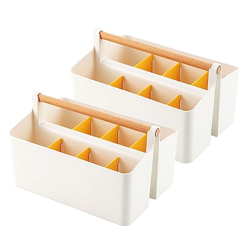 2 Pack Art Supply Caddy Organizer with Handle,Colored Pencil Holder Markers - color: Yellow Divider