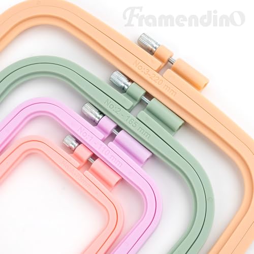Framendino, 4 Pack Size Square Embroidery Hoops Plastic Cross Stitch Reusable Frames Rings for DIY Sewing Needlework Project