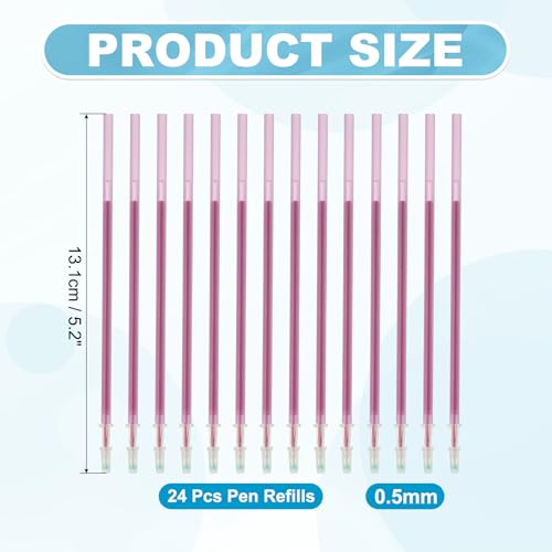 PATIKIL 24 Pcs Erasable Gel Pens Refills, 0.5mm Heat Erasable Pens Refills for Fabric Disappearing Ink Fabric Marking Pen for Sewing Quilting Writing, Purple Ink - color: Purple