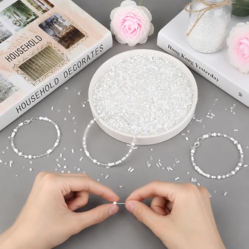 White Seed Beads for Jewelry Making Glass Bugle Beads for DIY Craft - color: White