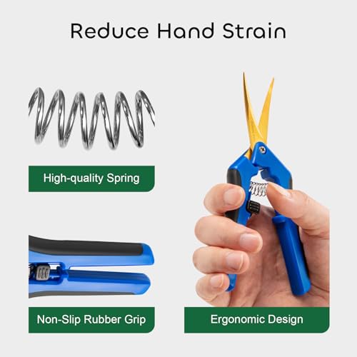 GROWNEER 6 Packs 6.5 Inch Pruning Shears with Curved Blades Trimming Scissors For Gardening Hand Pruning Snips Titanium Coated Precision Blades - style: Blue