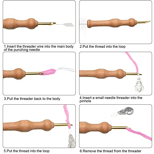 WILLBOND 17 Pcs Punch Needle Kit Adjustable Embroidery Set,Pink, Purple - color: Pink, Purple