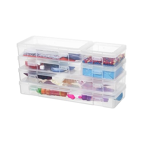 novelinks Clear Pencil Box and Small Plastic Storage Containers with Lids - color: 2 Small + 2 Medium + 2 Large -Clear