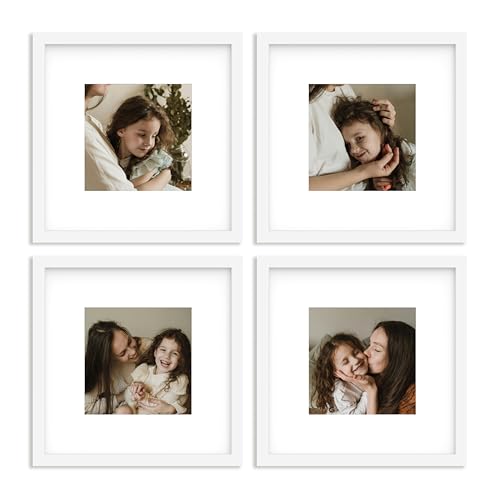An&He 10x10 Picture Frames Set of 4, Displays 6x6 with Mat or 10x10 Without Mat Photos, Square Collage Wall Decor for Gallery, Wall Decor, White - color: White-4, size: 10x10