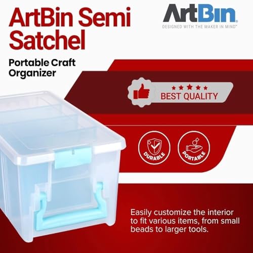 ArtBin Semi Satchel Craft Organizer with 3 Dividers, Aqua Accents - color: Clear, size: Pack of 1