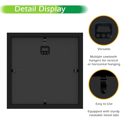 FrameWorks 8” x 8” Black Wooden Shadow Box Frame – Display Case with Soft Felt Back, Memory Box with Tempered Glass, Display Box with Elegant White Ball Push Pins, Wooden Flower Box - color: Black, size: 8"x8"