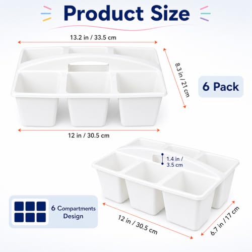 6 Pack Classroom Caddy with Handle, 6 Compartment (White) - color: White