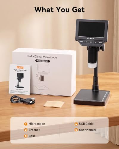 Elikliv Microscope, 4.3‘’ Digital Coin Magnifier with Lights for Adults - color: Grey
