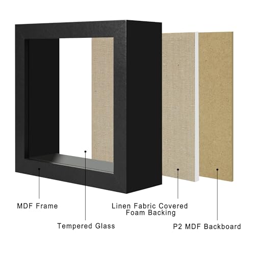 5x5 Small Shadow Box Picture Frame Display Case with Soft Linen Back, Black Wooden Memory Shadow Box Frame with Tempered Glass Cover for Wall or Tabletop Display - color: Black, size: 5x5
