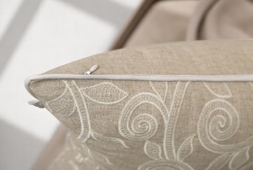 Scroll Vine Embroidered 18x18 Throw Pillow Cover, Natural - color: Natural-maurice Scroll, size: 18" x 18" (Pack of 1)