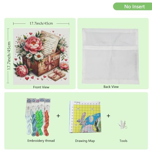 Huacan Cross-Stitch Pillow Kit Stamped Flower Pattern Without Pillow Core for Adults Beginners 17.7 x 17.7 in