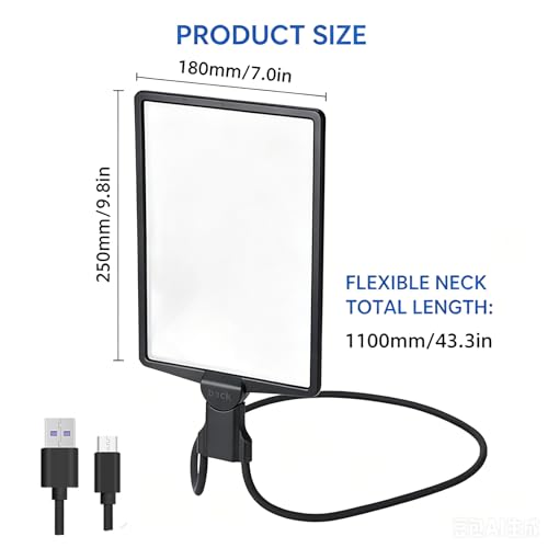 5X Magnifying Glass with Light, Hands Free Neck Hung Magnifying Glass, Dimmable 3-Setting 50 LED Lights Large View Magnifier for Reading Books,Sewing