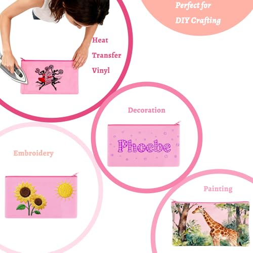 Pink Canvas Zipper Pouch Bulk Makeup Cosmetic Bag with Tassels, 10 Pack