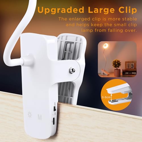 Akynite Clip on Light LED Desk Lamp 5 Brightness+5 Colors Rechargeable Lamp - color: White