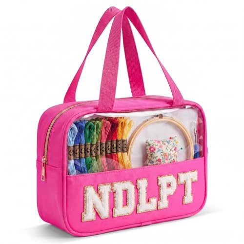 Needlepoint Project Bag Sewing Gifts Embroidery Sewing Bag Craft Storage Organizer NDLPT Clear Zip Pouch Bag - color: Hot Pink, size: Cuboid-L