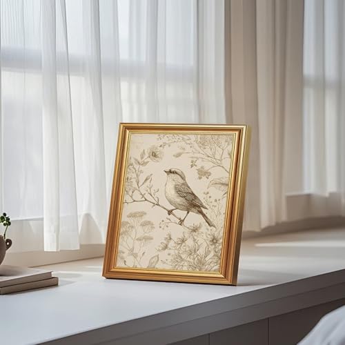 Wojuin Antique Style Sparrow Floral Etching Framed Canvas Wall Art 8x10 in - color: Sparrow, size: 10"L x 8"W