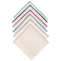 Natural Linen Pocket Squares, Embroidered Contrast Border 3 pcs, Off white - color: A9 (6-pack)