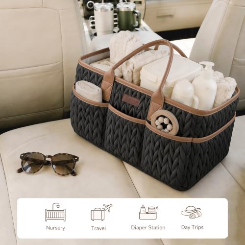 Konssy Baby Diaper Caddy Organizer, Braided Quilted Design with PU Handles - color: Cocoa Black