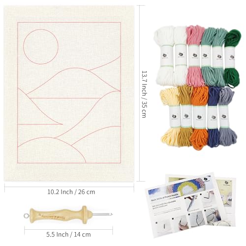 HAND U JOURNEY Landscape Punch Needle Kit, 14" x 10" Sunrise Pattern