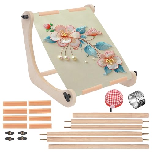 Adjustable Embroidery Table Stand with 2 Sizes Rods & Premium Accessories - Lap & Table Top Embroidery Hoop Holder,Cross Stitch Stand for Needlepoint, Sewing with Greater Stability