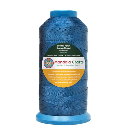 Mandala Crafts Size 69 210D T70 Airforce Blue Bonded Nylon Thread, 1500 YDs - color: Airforce Blue, size: T70 #69 210D/3 1500 Yards