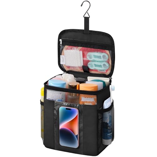 Lifewit Mesh Shower Caddy, Hanging Bathroom Organizer with PVC Phone Bag - color: Black, size: M(8.3"L x 6"W x 10"H)