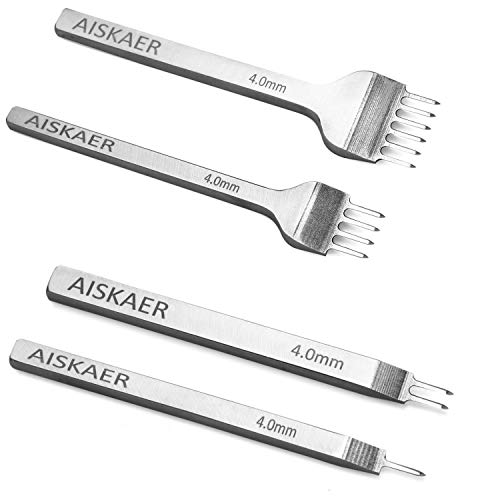 Aiskaer Leather Stitching Punch Set, Diamond Chisel Tools, 4mm White Steel 1/2/4/6 Prong for Leather Craft DIY - size: 4mm
