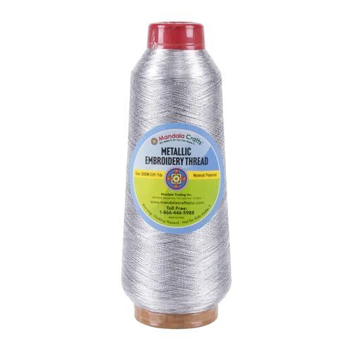 Mandala Crafts Metallic Silver Embroidery Floss for Sewing, 3281 Yard Spool - color: Silver, size: 3000M 3281 Yard
